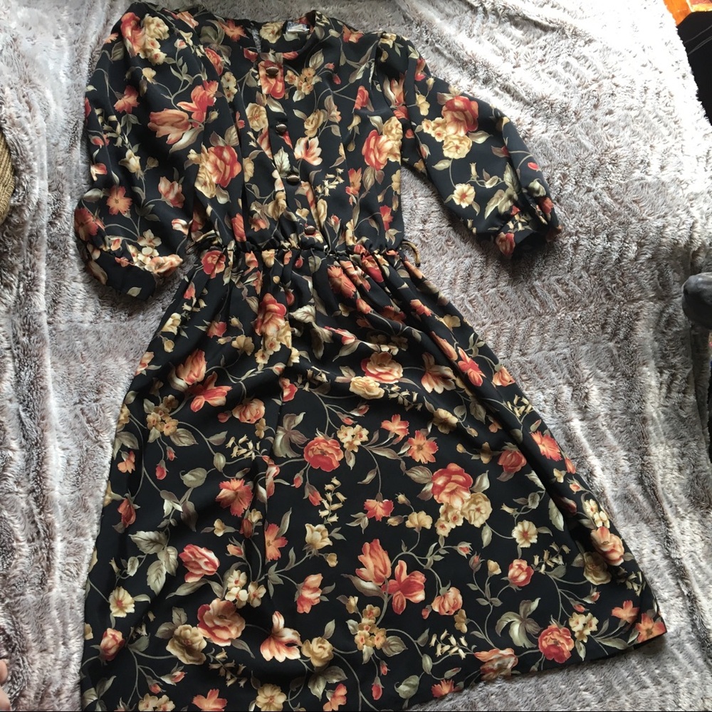 Black floral midi dress